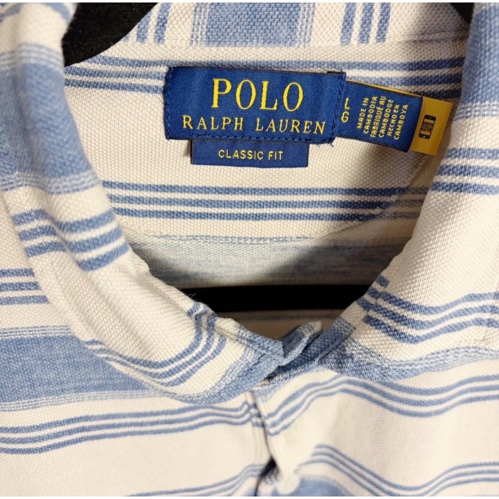 Polo Ralph Lauren Polo Mens L Blue Stripe Classic Fit Pocket Pony Short Sleeve - Picture 3 of 8